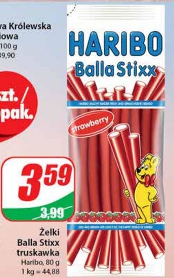 Dino Haribo balla stixx żelki owocowe truskawka 80 g oferta