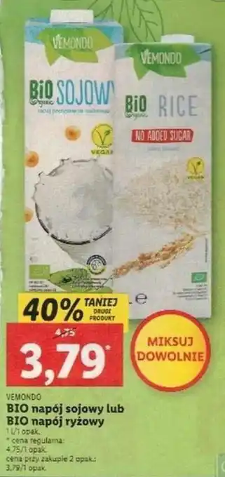 Lidl Vemondo Bio napój sojowy lub ryżowy 1 litr oferta