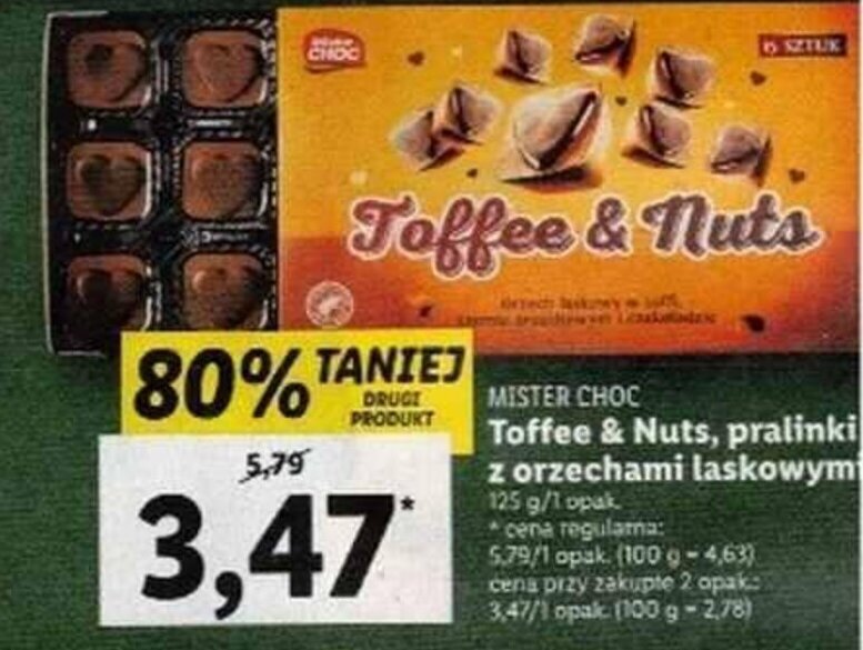 Promocja mister choc toffee & nuts, pralinki z orzechami laskowymi w Lidl