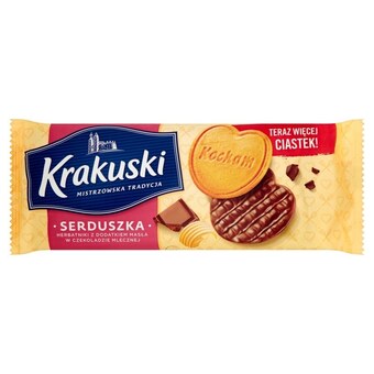 Kaufland Krakuski serduszka herbatniki z dodatkiem masła w czekoladzie mlecznej 171 g oferta