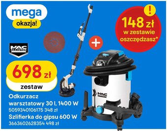 Castorama Odkurzacz warsztatowy 30l 1400W + szlifierka do gipsu 600W oferta