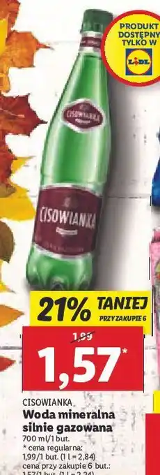 Lidl Woda silnie gazowana szkło cisowianka oferta