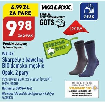 ALDI Skarpety damskie z bawełna bio rozm. 35/38-43/46 walkx oferta