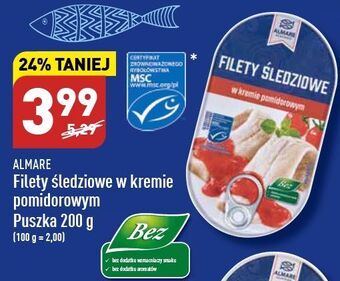 ALDI Filety śledziowe w kremie pomidorowym almare seafood oferta