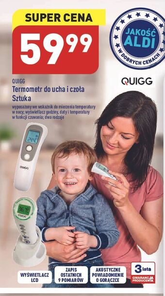 Termometr do ucha i czoła z wyświetlaczem lcd quigg