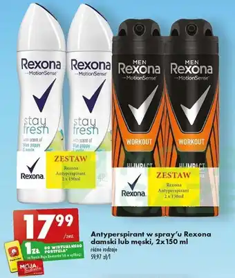 Biedronka rexona antyperspirant w spray'u damski lub męski 2x150ml oferta