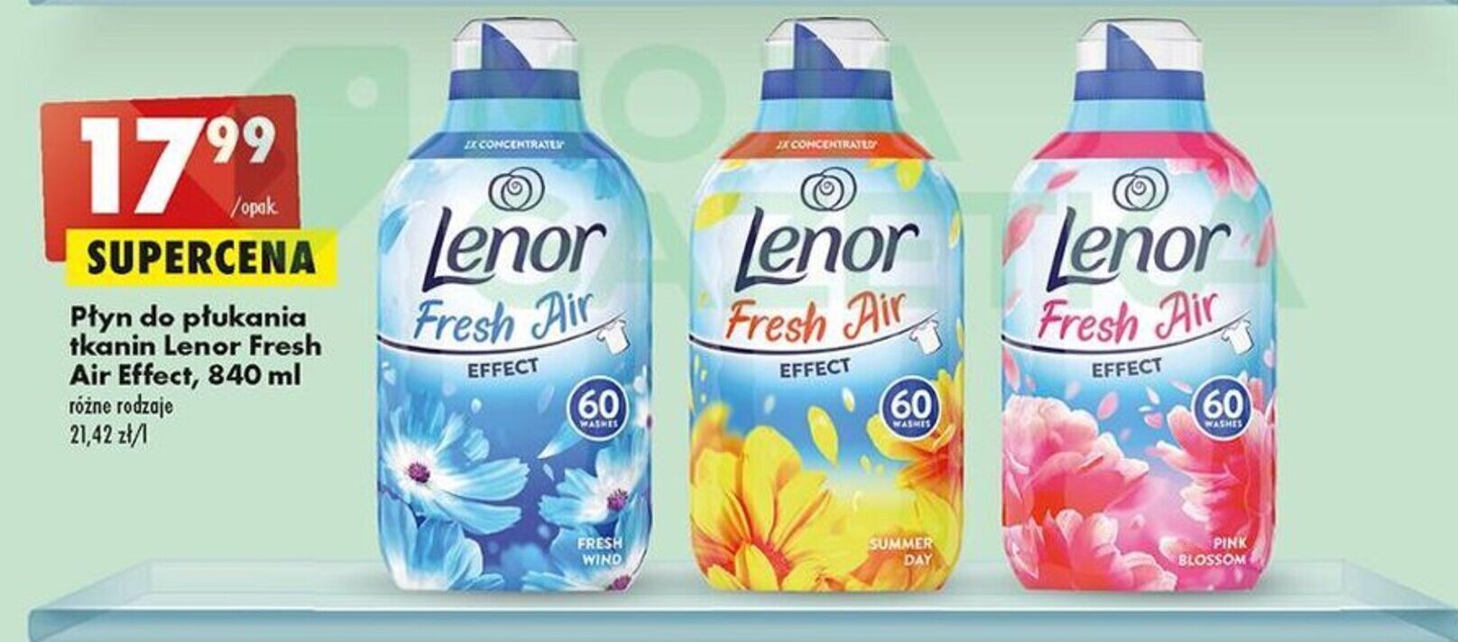 Promocja lenor fresh air effect płyn do płukania tkanin 840ml w Biedronka