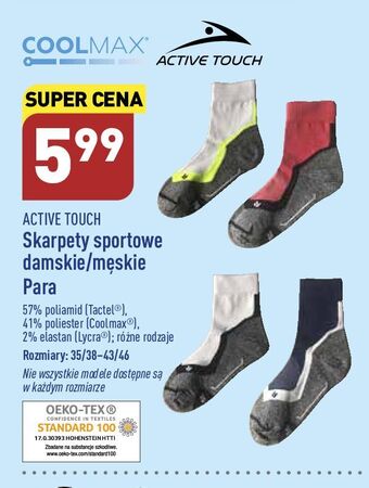ALDI Skarpety sportowe damskie 35/38 active touch oferta