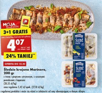 Biedronka Śledzie krojone z trawą i pieprzem cytrynowym marinero oferta