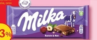 Delikatesy Centrum Milka czekolada mleczna z rodzynkami i orzechami laskowymi 100 g oferta