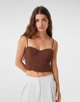 Bershka Top gorsetowy z marszczeniem i szyfonowym gorsetem oferta
