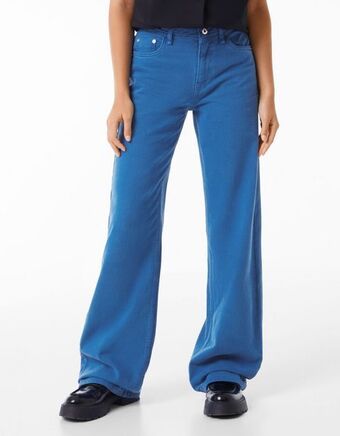 Bershka Spodnie z szerokimi nogawkami z diagonalu oferta