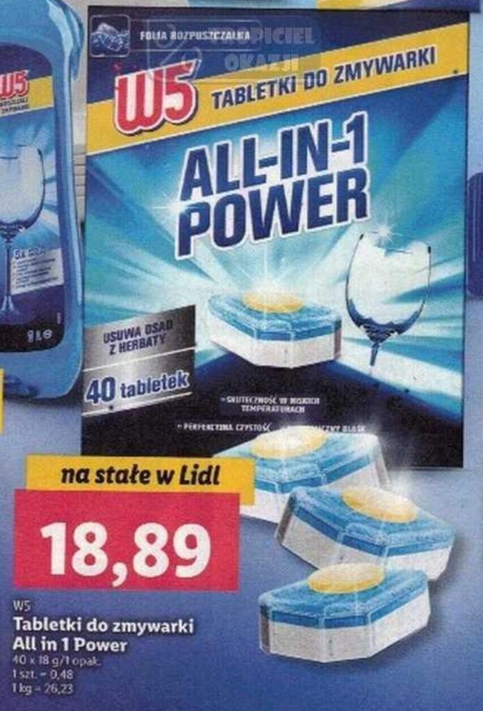 W5 Spülmaschinentabs All In One 40 Pack Promocja W5 Tabletki do zmywarki All in 1 Power w Lidl