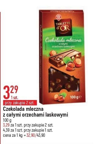 E.Leclerc Czekolada mleczna z orzechami laskowymi wiodąca marka tablette d'or oferta