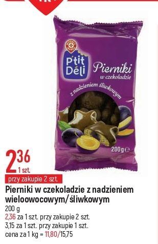 E.Leclerc Pierniki w czekoladzie z nadzieniem śliwkowym wiodąca marka p'tit deli oferta