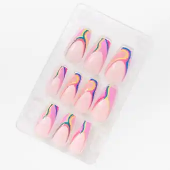 Claire's Pink marble french tip squareletto press on vegan faux nail set - 24 pack oferta