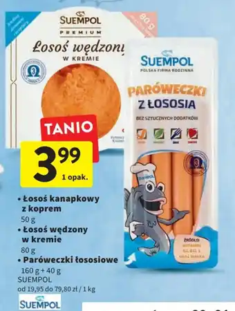 Intermarche suempol łosoś kanapkowy z koprem 50g/łosoś wędzony w kremie 80g/paróweczki łososiowe 160g oferta