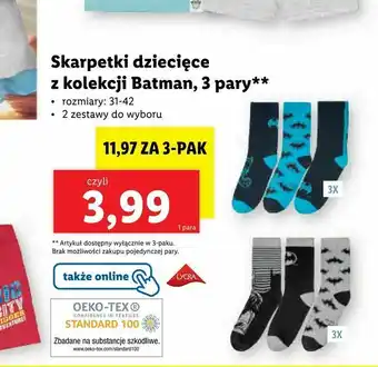 Lidl Skarpetki dziecięce z kolekcji Batman, 3 pary** oferta