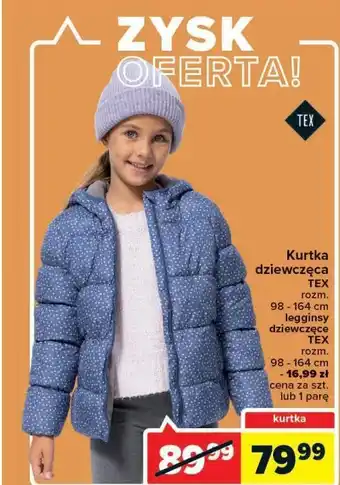 Carrefour Kurtka puchowa dziewczęca 98-164cm tex oferta