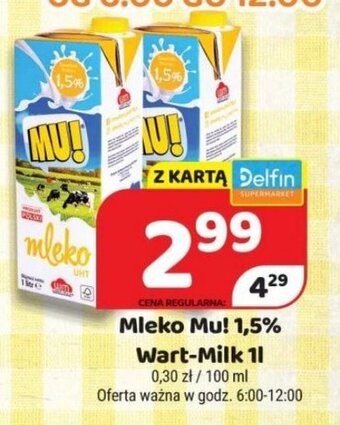 Delfin wart-milk mleko mu! 1,5% 1l oferta
