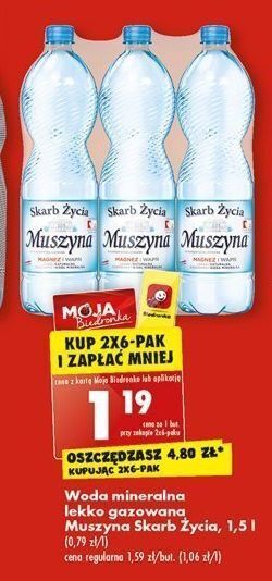 Biedronka Woda lekko gazowana muszyna skarb życia oferta