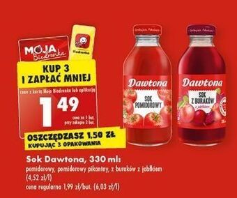 Biedronka Sok z buraków jabłkiem dawtona oferta