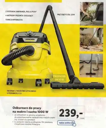 Lidl Karcher Odkurzacz do pracy na mokro i sucho 1000 W, w zestawie: ssawka podłogowa, filtr piankowy i flizelinowa torebka oferta