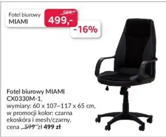 Agata Meble Fotel biurowy Miami CX03330M-1 wymiary: 60 x 107~117 x 65 cm, w promocji kolor: czarna ekoskóra i mesh/czarny oferta