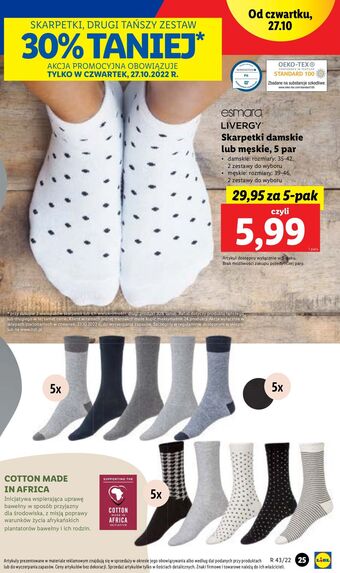 Lidl Skarpetki męskie rozm. 39-46 livergy oferta