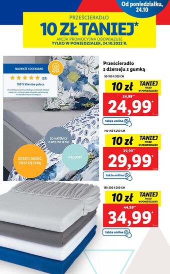 Lidl Prześcieradło z dżerseju gumką 180-200 x 200 cm oferta
