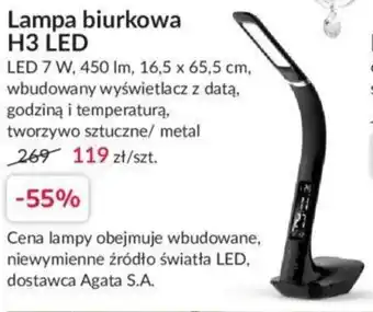 Agata Meble Lampa biurkowa H3 LED 7 W, 450 lm, 16,5 x 65,5 cm wbudowany wyświetlacz z datą, godziną i temperaturą oferta