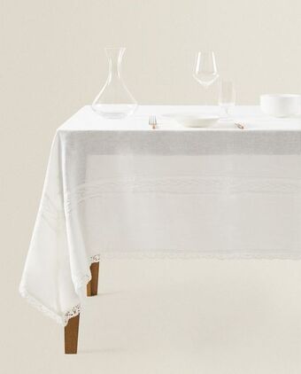 ZARA HOME Obrus z lnianej mieszanki z ozdobnym haftem oferta