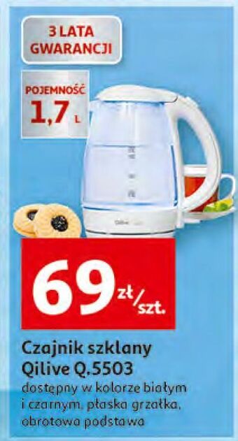 Auchan Czajnik szklany q5503 biały qilive oferta