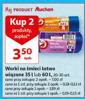 Auchan Worki na śmieci z taśmą 35 l auchan oferta