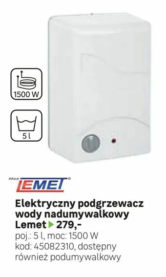 Leroy Merlin Elektryczny podgrzewacz wody nadumywalkowy Lemet oferta