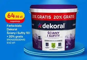 Castorama Dekoral farba biała ściany i sufity 10l + 20% gratis oferta