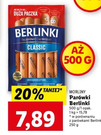 Lidl Parówki classic morliny berlinki oferta