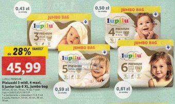 Lidl lupilu premium pieluszki 3 midi, 4 maxi, 5 junior lub 6xl, jumbo bag oferta