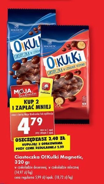 Biedronka Ciasteczka w czekoladzie deserowej magnetic o!kulki oferta