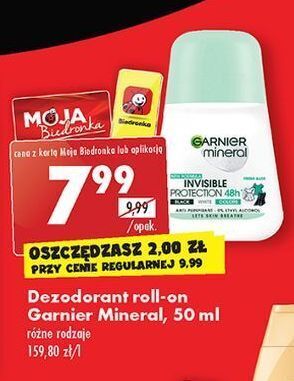 Biedronka Dezodorant black white garnier mineral invisible oferta
