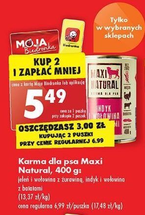 Biedronka Karma dla psa indyk i wołowina z batatami maxi natural oferta