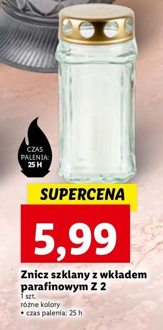 Lidl Znicz szklany z wkładem parafinowym 2 oferta