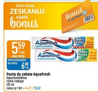 E.Leclerc Pasta do zębów mild & minty aquafresh triple protection oferta