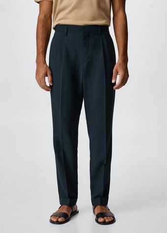 MANGO Spodnie lniane z zaszewkami oferta