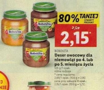 Lidl Bobovita Deser owocowy dla niemowląt po 4. lub po 5. miesiącu życia 125 g oferta