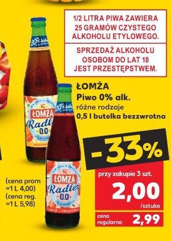 Kaufland Piwo łomża radler 0.0% arbuz i truskawka oferta