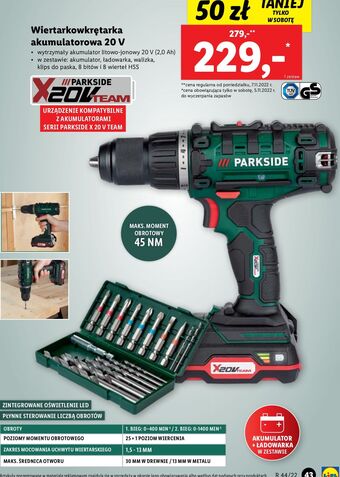 Lidl Wiertarko-wkrętarka akumulatorowa 20 v parkside oferta