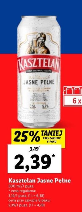 Lidl Piwo kasztelan jasne pełne oferta