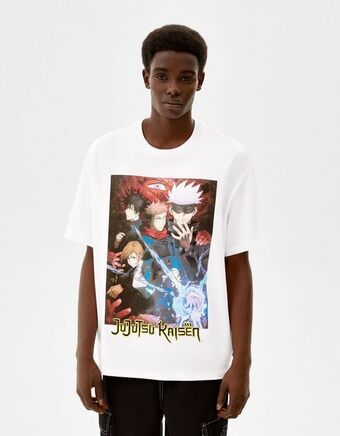 Bershka Koszulka oversize z krótkim rękawem o kwadratowym kroju z nadrukiem jujutsu oferta