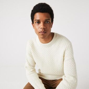 Lacoste męski sweter wełniany o splocie warkoczowym regular fit